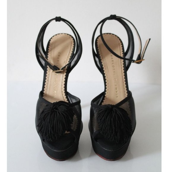 Charlotte Olympia Mesh Satin Pom Pom Pomoline Platform Stiletto Heel Size 36.5 - Picture 1 of 10